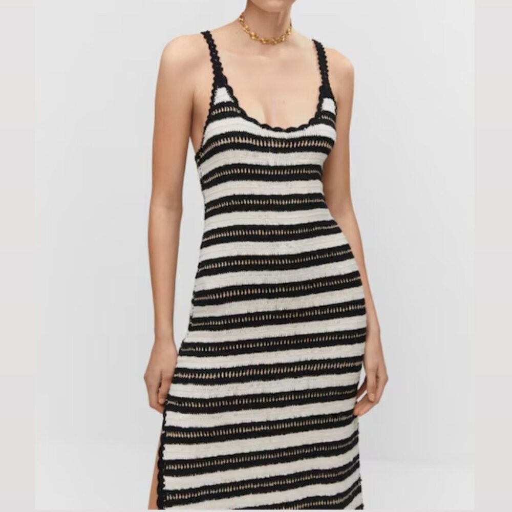 ❌ SOLD ❌  NWT - MANGO - Striped Crochet Dress Black & White